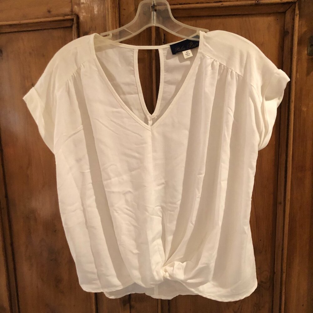 EUC Blue Rain by FRANCESCAS White Twist Front Blouse